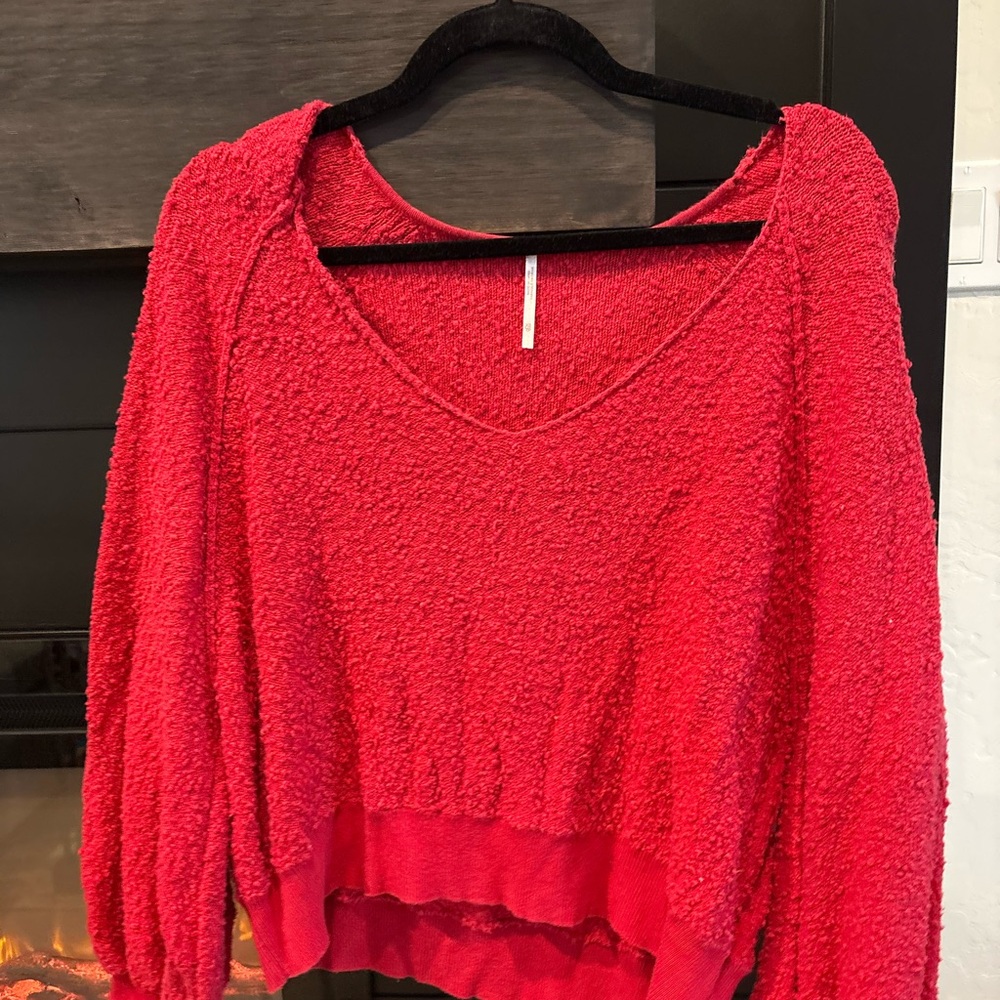 Free People Vibrant Red Textured Sweatshirt